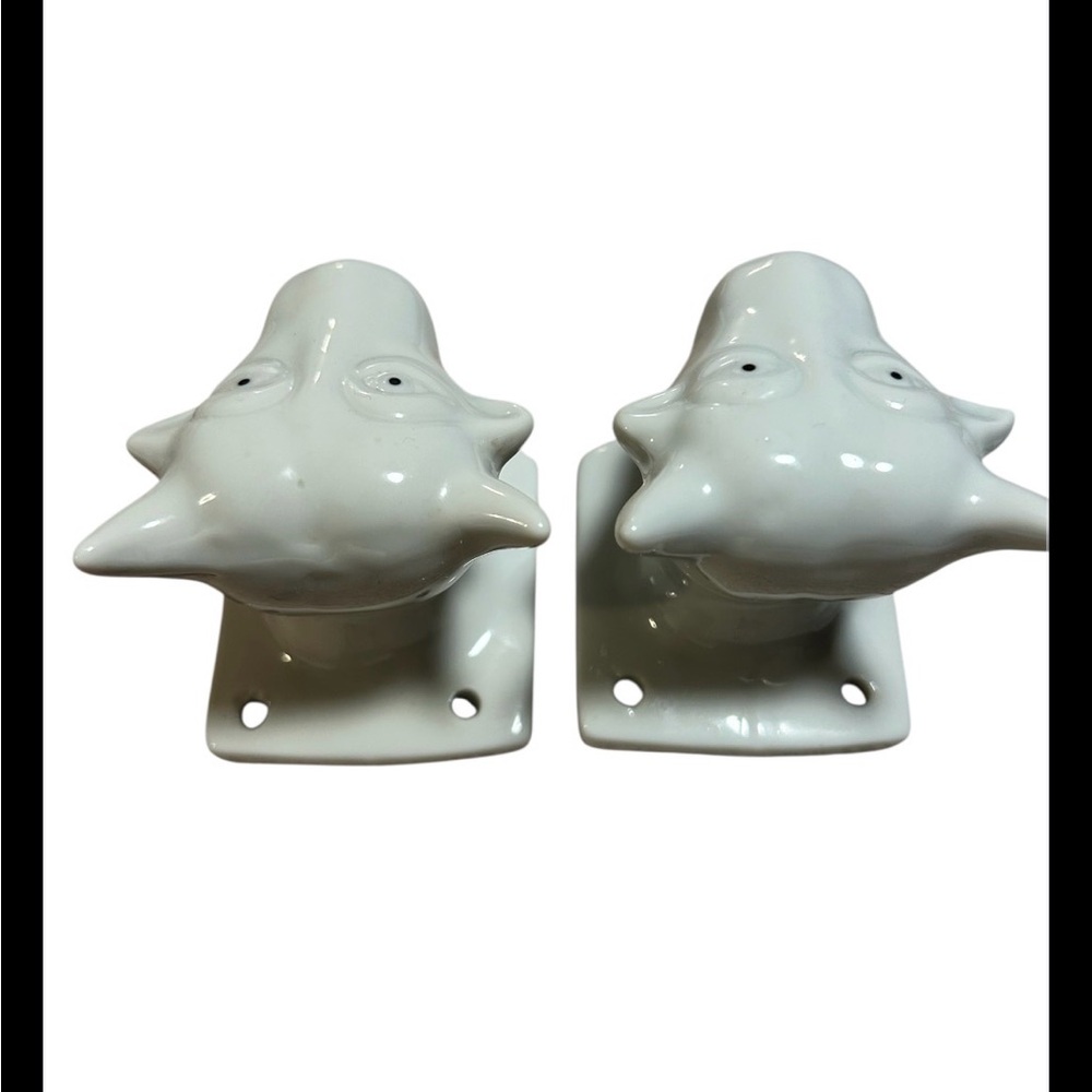 Set Of 2 Vintage 1982 Ceramic Cow Bull Hooks Farmhouse Made In Taiwan - Picture 4 of 5